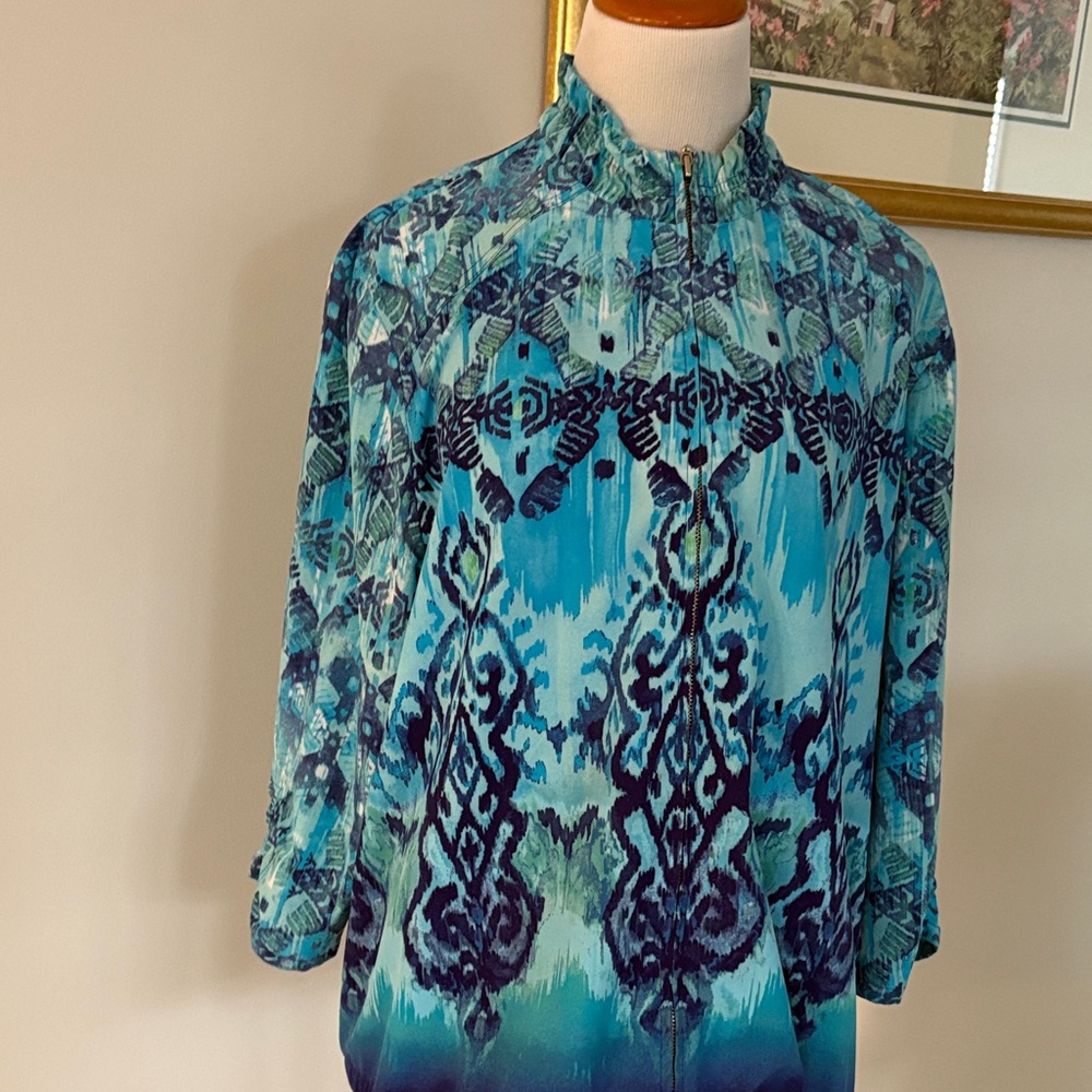 Vibrant Blue Patterned Women's Utility Jacket